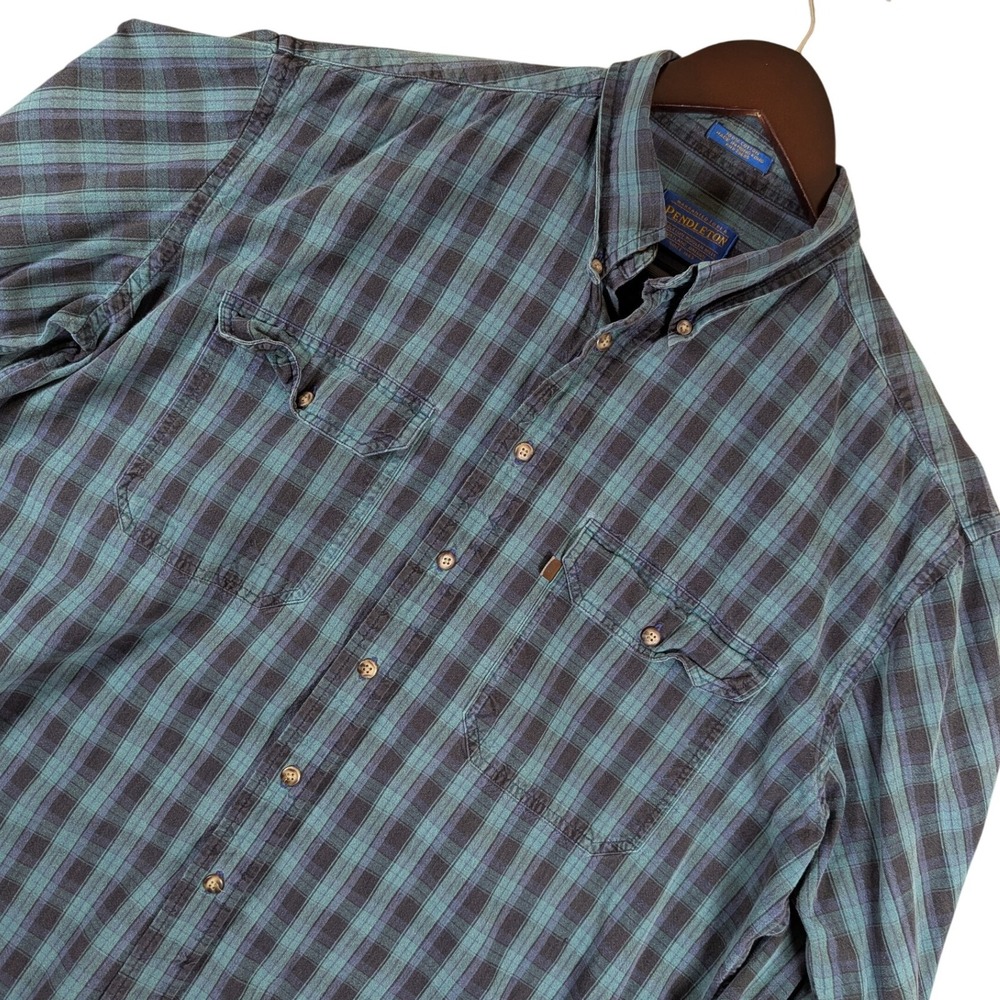 Vtg Pendleton Cotton Flannel Plaid Button Up Long Sleeve Shirt Mens Large